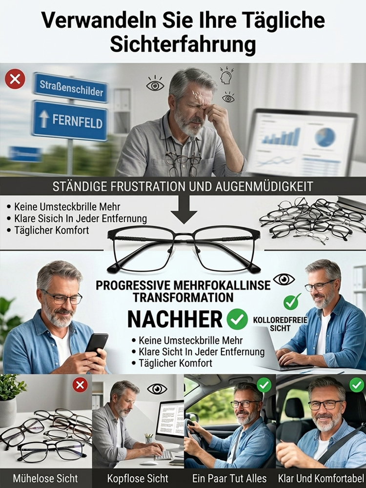 Kein Sehtest Nötig👓Adaptive Flüssigkristall Fokus Brille | Stufenlos -10 bis +10 dpt |Ultraleicht 6g | Blaulichtfilter.