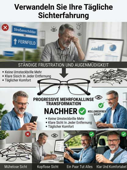 Kein Sehtest Nötig👓Adaptive Flüssigkristall Fokus Brille | Stufenlos -10 bis +10 dpt |Ultraleicht 6g | Blaulichtfilter.