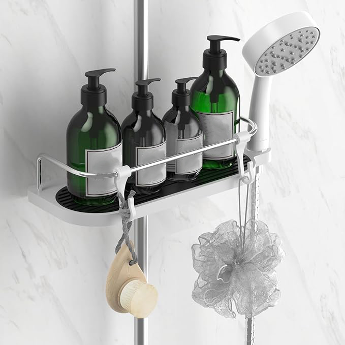 Ohne Bohren Duschablage für die Duschstange - Badezimmer Dusche Rack Verstellbar Höhe, Für Duschstange mit Durchmesser von 19mm - 25mm