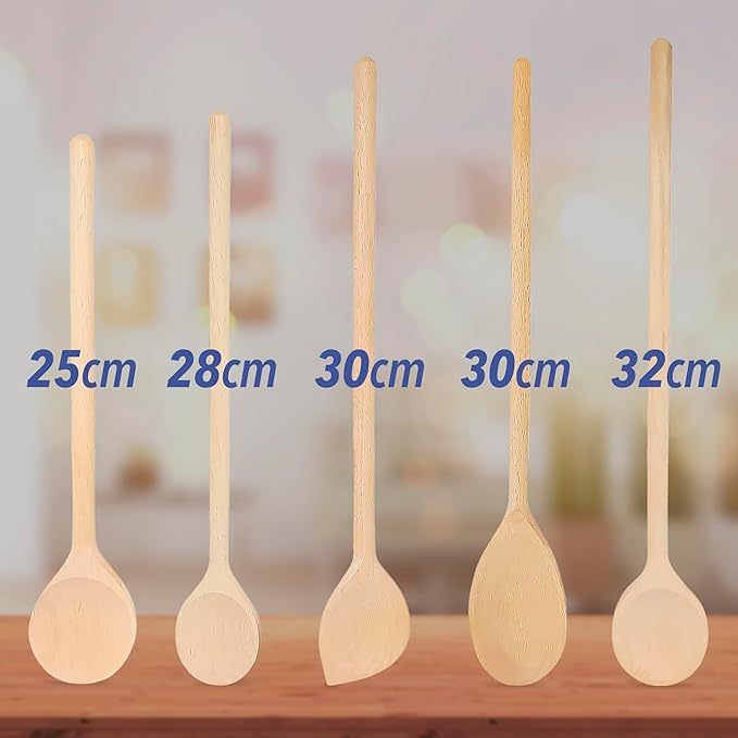  5er Kochlöffel Set aus Buchenholz: Küchenhelfer Set zum Kochen | lange Holzkochlöffel (LG G 6)