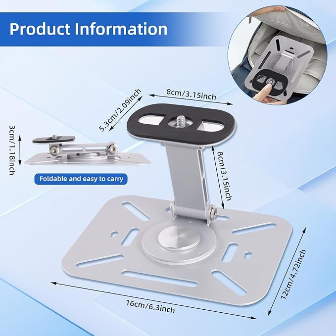 Desktop Projektorhalterung, 360° Drehbare Beamer Wandhalterung Projektor Deckenhalterung mit 1/4 Zoll Schraubschnittstelle, Projektor Ständer für Heimkino, Spielzimmer, Büro