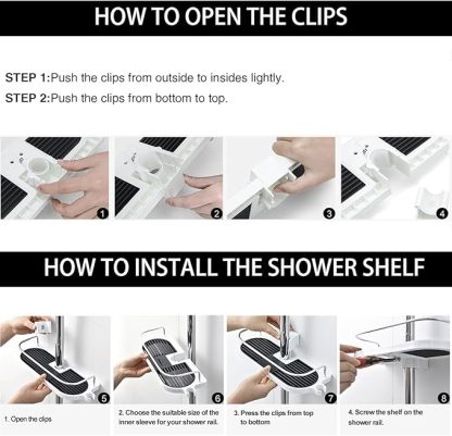 Ohne Bohren Duschablage für die Duschstange - Badezimmer Dusche Rack Verstellbar Höhe, Für Duschstange mit Durchmesser von 19mm - 25mm