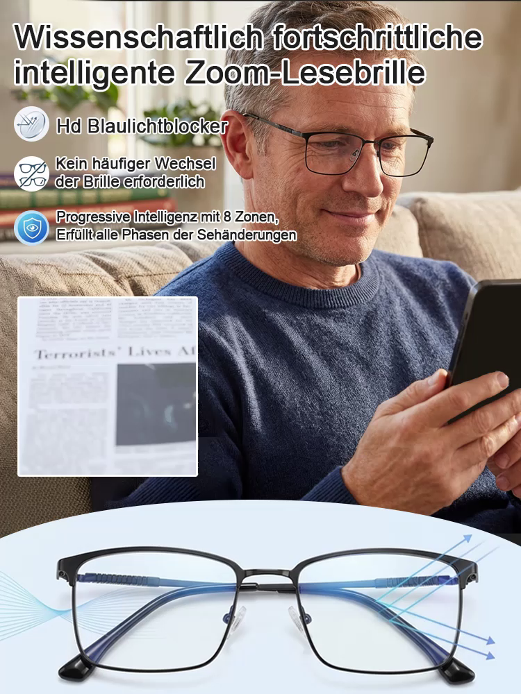 Kein Sehtest Nötig👓Adaptive Flüssigkristall Fokus Brille | Stufenlos -10 bis +10 dpt |Ultraleicht 6g | Blaulichtfilter.