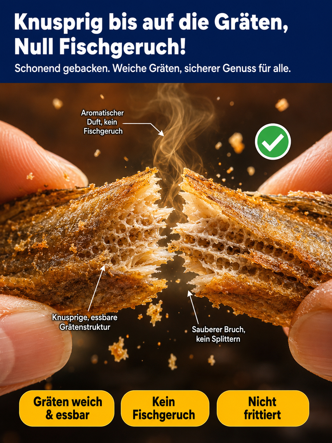【Reines Naturprodukt】Wilde Nordsee-Umberfisch Snacks ✨ 0% Öl – 100% Knusprig ✨ Natürliche Kalzium-Quelle • Kalorienarm.