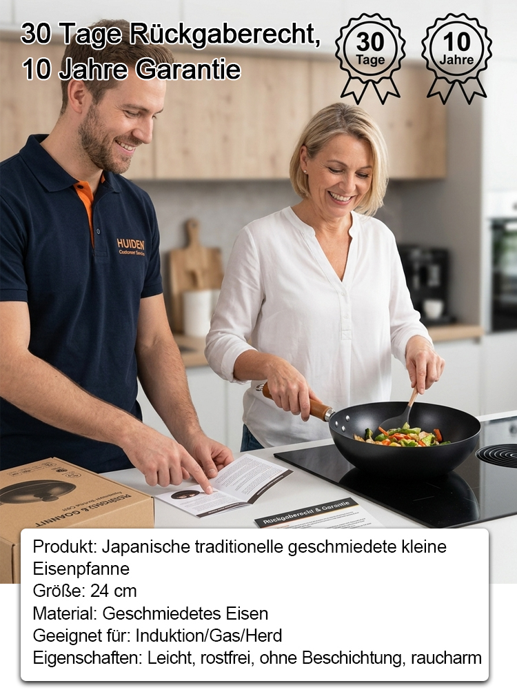 Original Japanische Iwate Meister-Pfanne (Handgehämmert) – 100% LFGB, Antihaft ohne Chemie, Kratzfest, Ultraleicht(Nur 800g)
