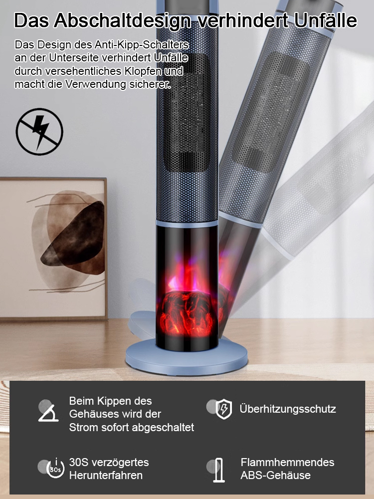 [1 Sekunde schnelles Aufheizen] Dreistufig einstellbare, großflächige 3D-Flammen-Raumheizung