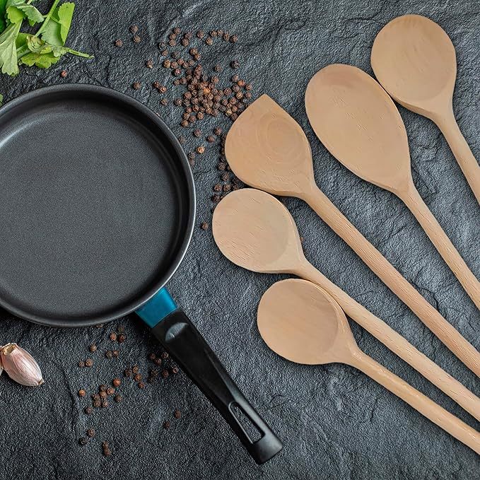 5er Kochlöffel Set aus Buchenholz: Küchenhelfer Set zum Kochen | lange Holzkochlöffel (LG G 6)