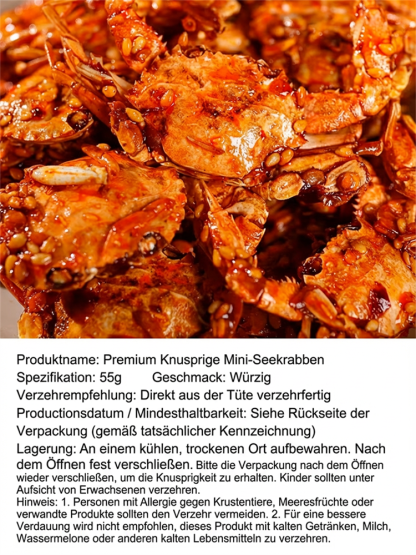 Würzige Krabben-Snacks – sofort verzehrfertig, mit hohem Eiweiß- und niedrigem Natriumgehalt.
