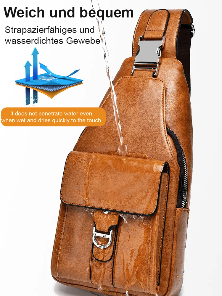 Premium Leather Water-Resistant Chest Bag, Single Shoulder Crossbody