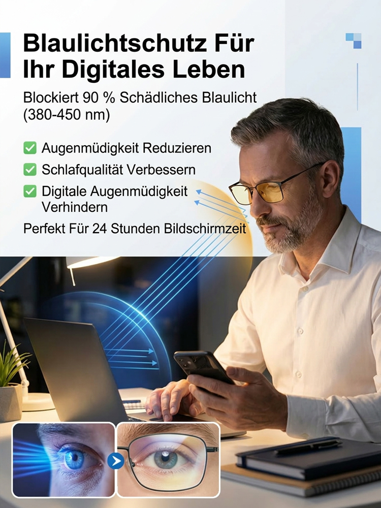 Kein Sehtest Nötig👓Adaptive Flüssigkristall Fokus Brille | Stufenlos -10 bis +10 dpt |Ultraleicht 6g | Blaulichtfilter.