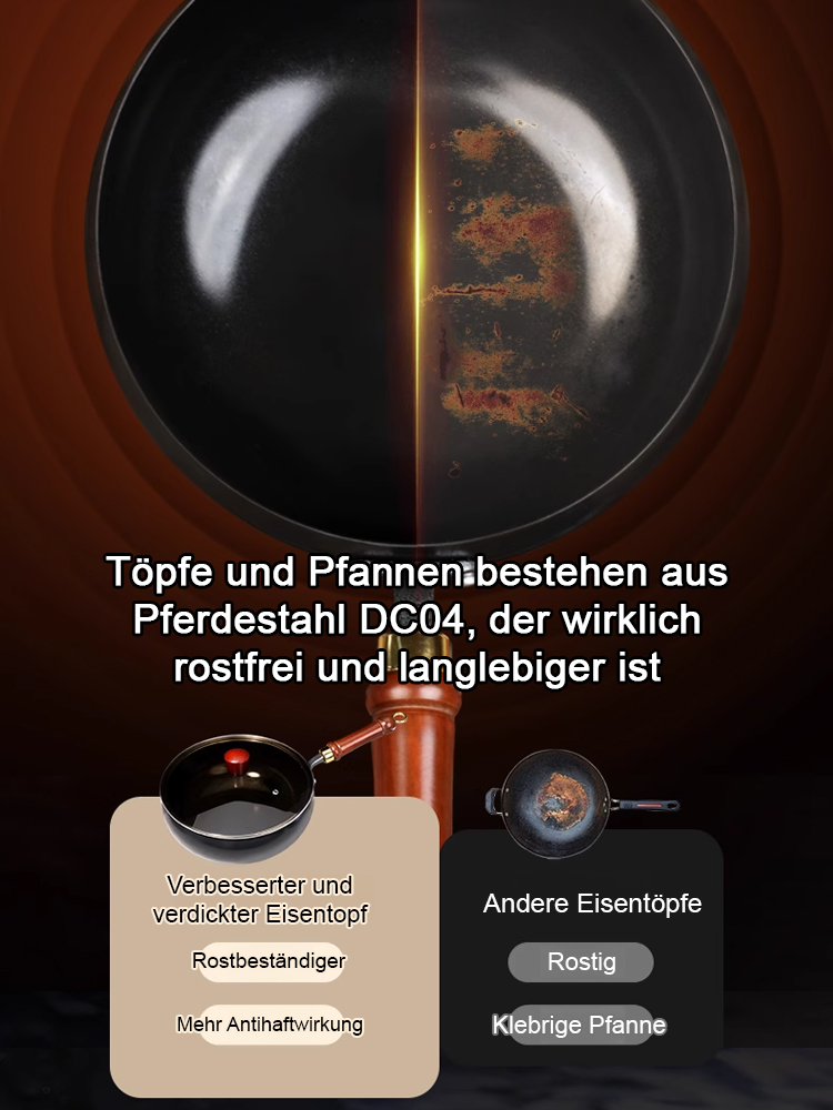 Original Japanische HandgeschmiedetePremium-Eisenpfanne 🍳 100% Unbeschichtet, 🌿 Chemiefrei & ⚡ Induktionsgeeignet！