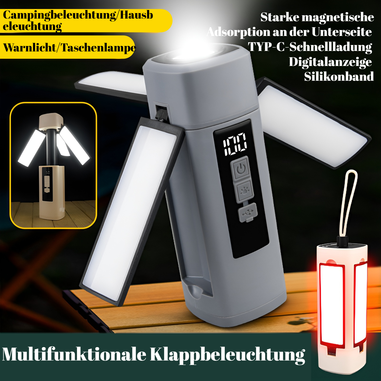 Multifunktions-Klapp-Campingleuchte für den Außenbereich