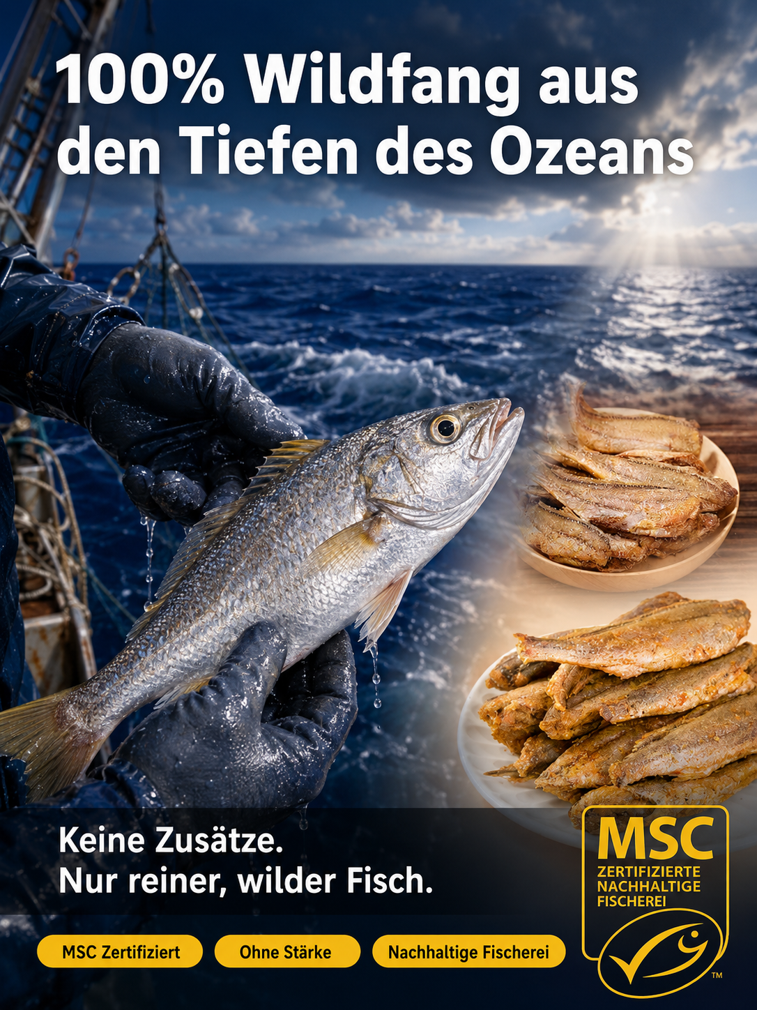 【Reines Naturprodukt】Wilde Nordsee-Umberfisch Snacks ✨ 0% Öl – 100% Knusprig ✨ Natürliche Kalzium-Quelle • Kalorienarm.