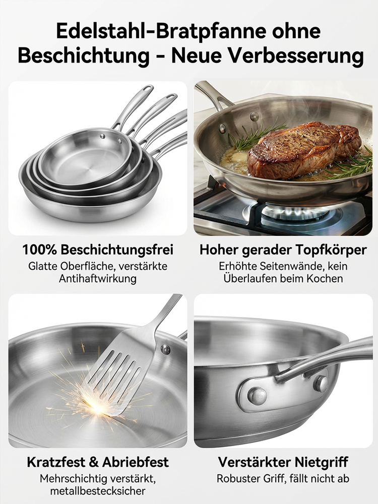  100% Unbeschichtet🔥 Physikalischer Antihaft-Effekt ganz ohne giftiges PFAS ✨ Die Pfanne fürs Leben！
