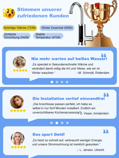 【30 Tage kostenlose Probe】A+++ Energiesparender Sofort-Heißwasserhahn, heißes Wasser in 3 Sekunden – spart jährlich bis zu 300 € Stromkosten