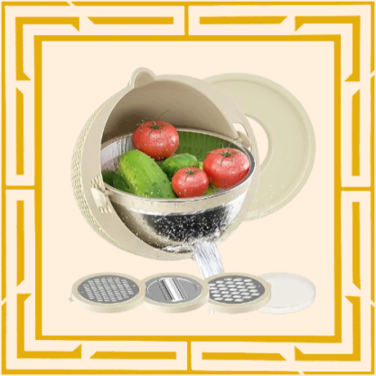 2-in-1 Rotierender Edelstahl-Schneidekorb mit Sieb für Gemüse