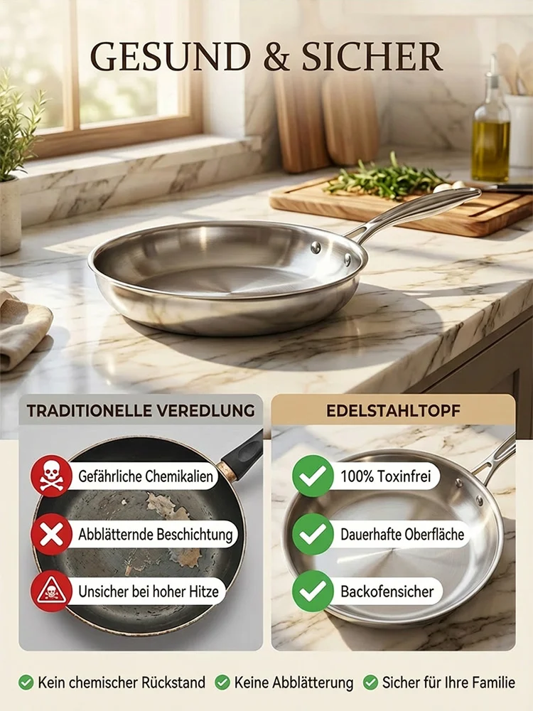 Edelstahlpfanne ohne Beschichtung