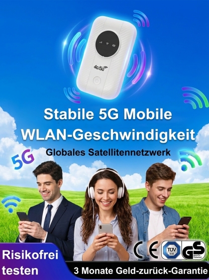 Einmal kaufen, lebenslangsurfen】Mini 5G WLAN-Router | Ohne SIM Keine Monatsgebühr Kein Vertrag | 500 Mbps Highspeed – Verbindet 10 Geräte, 12h Akku, Keine Monatsgebühren🚀🌐
