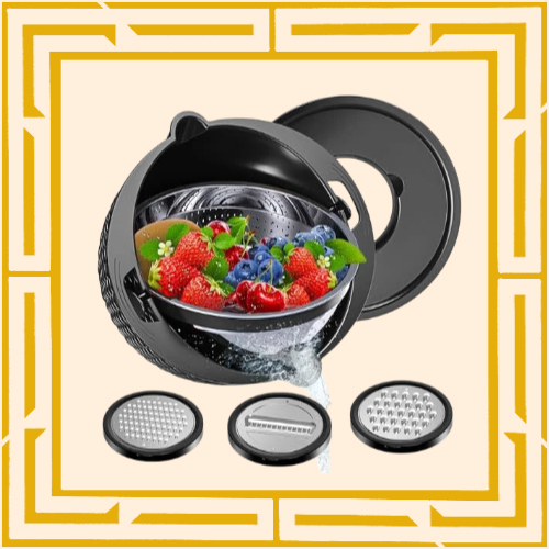 2-in-1 Rotierender Edelstahl-Schneidekorb mit Sieb für Gemüse