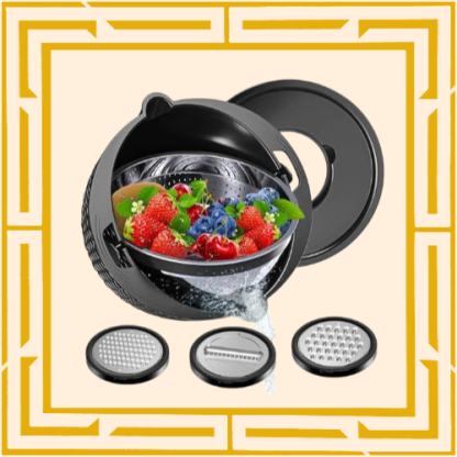 2-in-1 Rotierender Edelstahl-Schneidekorb mit Sieb für Gemüse