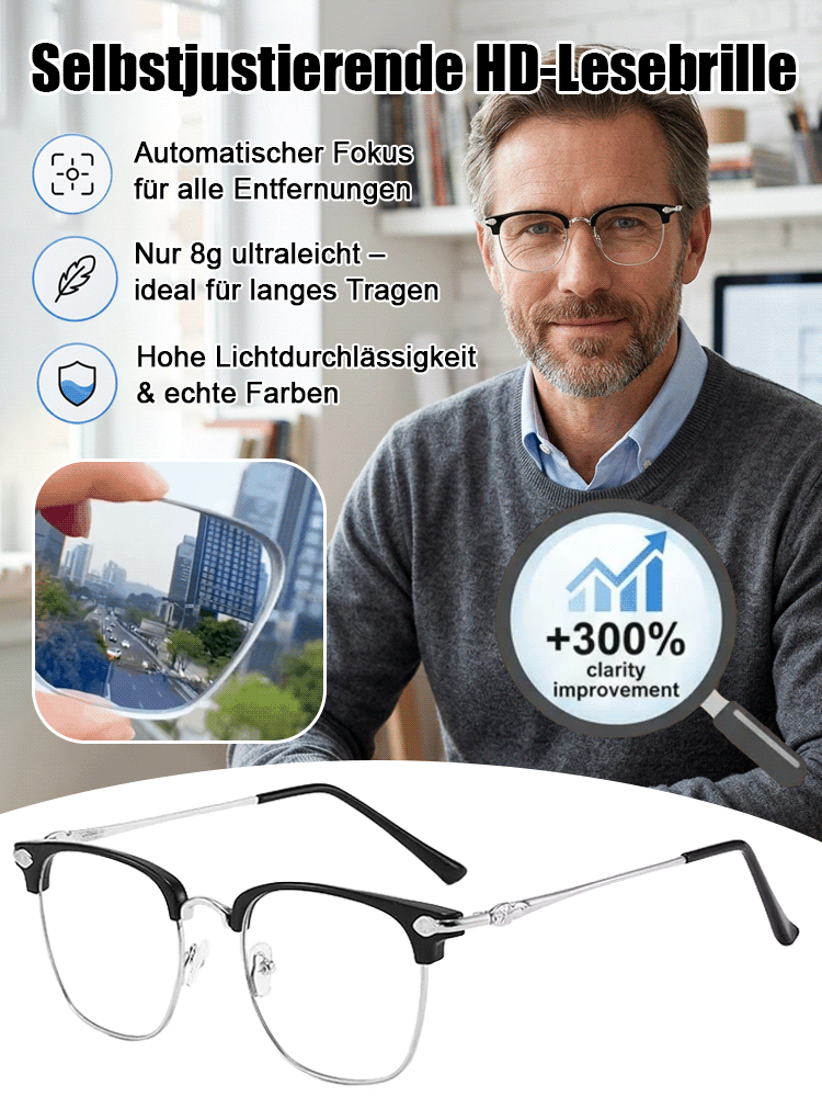【Kein Sehtest Nötig】Adaptive Flüssigkristall Fokus Brille | Stufenlos -10 bis +10 dpt | Ultraleicht 6g | Blaulichtfilter 👓✨Ohne Sehtest von 0 bis 1000 Dioptrien✨