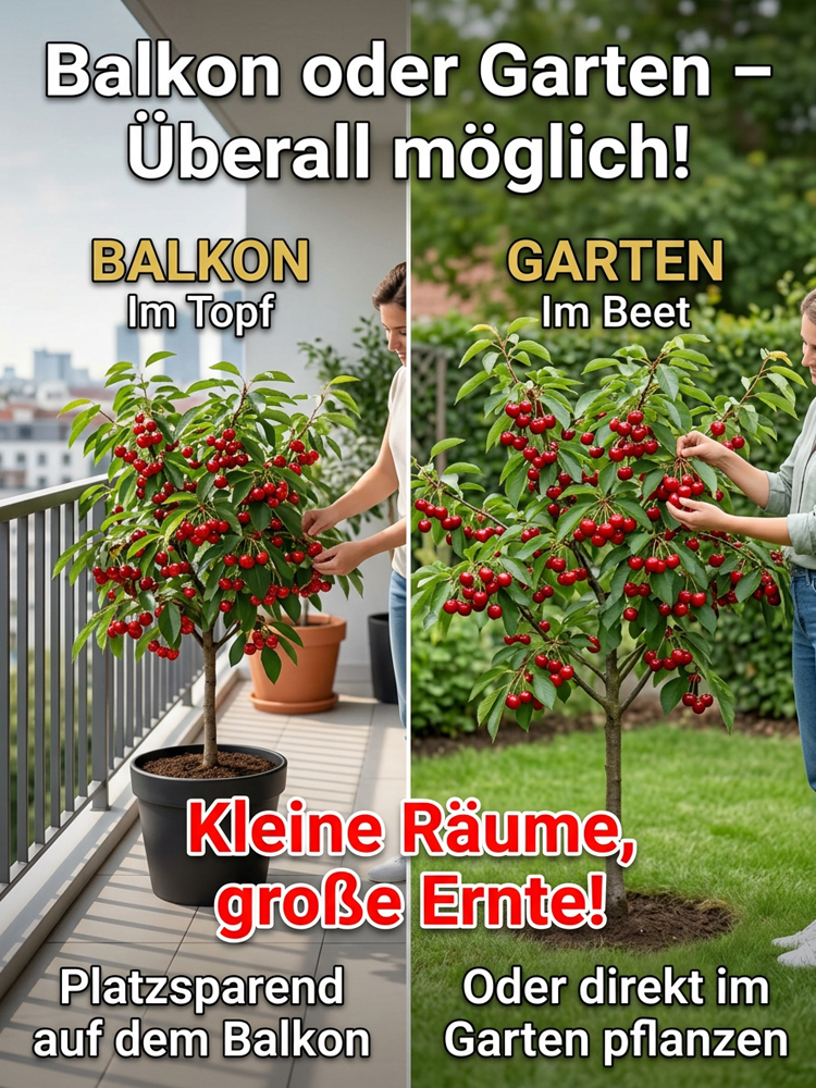 Wunderbaum Regina × Kordia: Kirschbaum-Setzling mit 99% Anwuchsrate | 2-3 Ernten pro Jahr | Jetzt pflanzen, im Juni ernten! | Gratis Versand