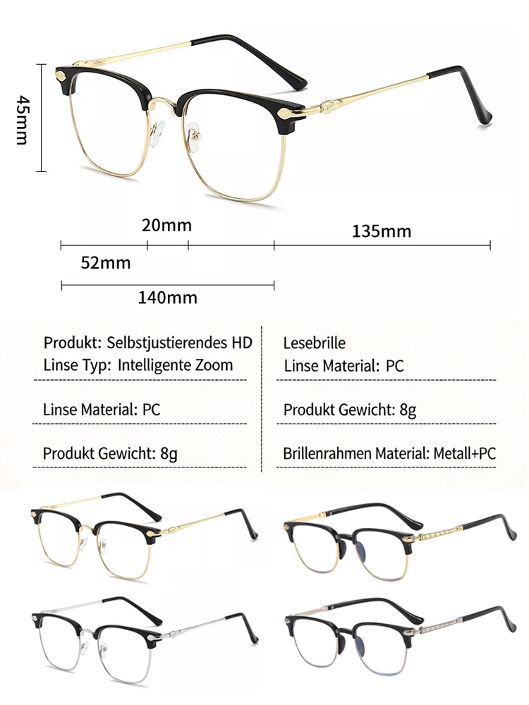 【Kein Sehtest Nötig】Adaptive Flüssigkristall Fokus Brille | Stufenlos -10 bis +10 dpt | Ultraleicht 6g | Blaulichtfilter 👓✨Ohne Sehtest von 0 bis 1000 Dioptrien✨