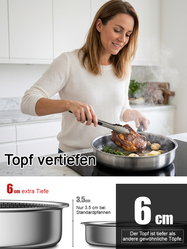 Edelstahlpfanne zum Braten von Eiern und Steaks.