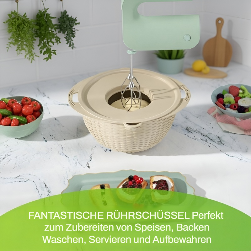 2-in-1 Rotierender Edelstahl-Schneidekorb mit Sieb für Gemüse