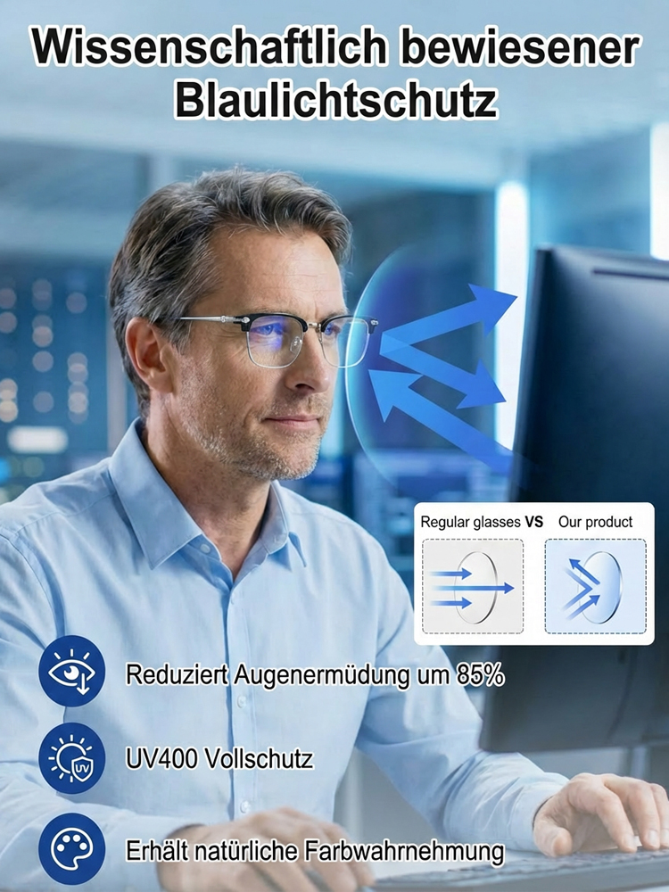 【Kein Sehtest Nötig】Adaptive Flüssigkristall Fokus Brille | Stufenlos -10 bis +10 dpt | Ultraleicht 6g | Blaulichtfilter 👓✨Ohne Sehtest von 0 bis 1000 Dioptrien✨