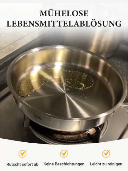 Edelstahl-Bratpfanne ohne Beschichtung | 18/10 Chirurgenstahl | Null Giftstoffe, PFOA-frei | Physikalische Anti-Haft-Wirkung, langlebig & robust 🍳