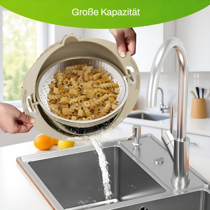 2-in-1 Rotierender Edelstahl-Schneidekorb mit Sieb für Gemüse