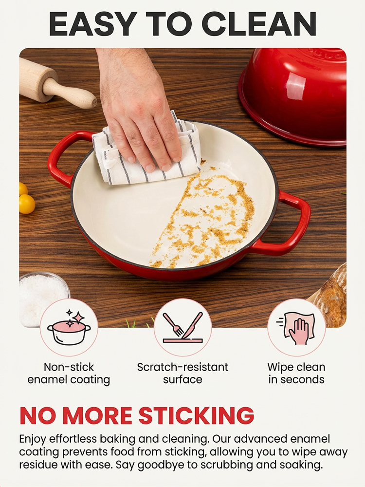 6-Quart Round Enamelled Cast Iron Bread Pan with Lid - 26cm, perfect for homemade baking 🥘🍞