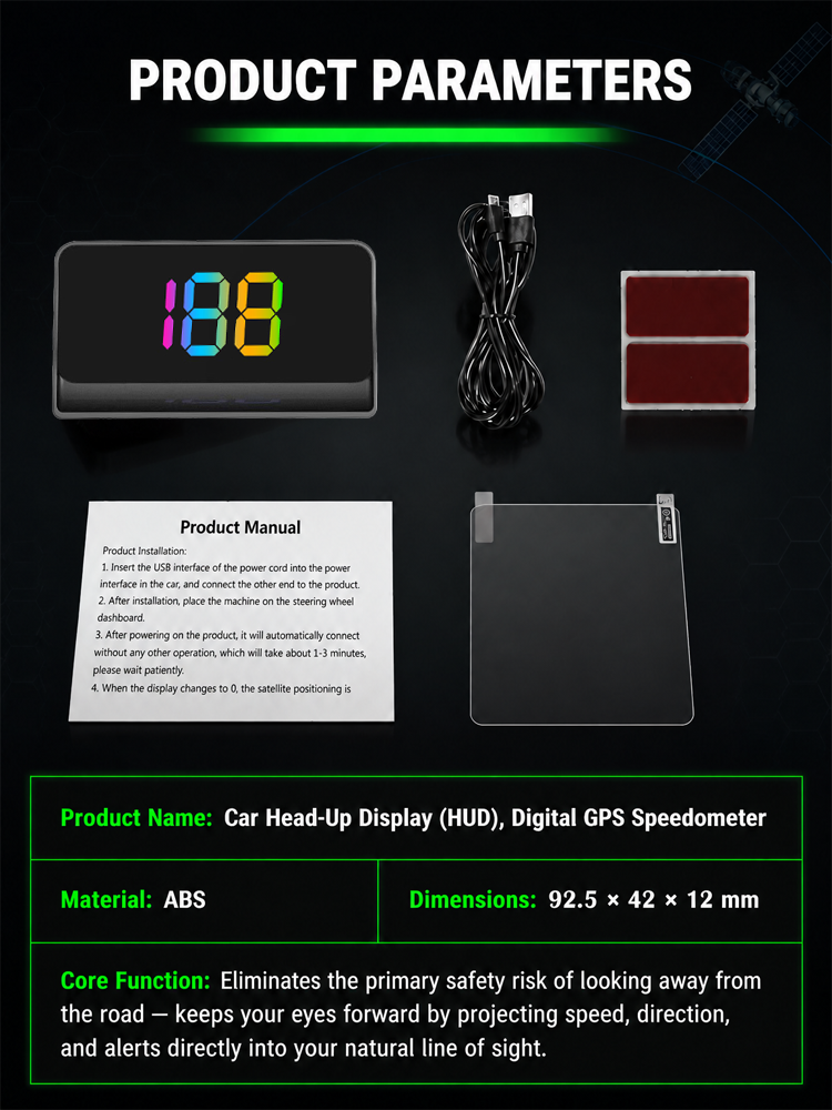 【 No Wiring】GPS Vehicle Head-Up Display Speedometer | Fighter Tech | IR Night Vision  | Real-time Speed Cam Alerts 