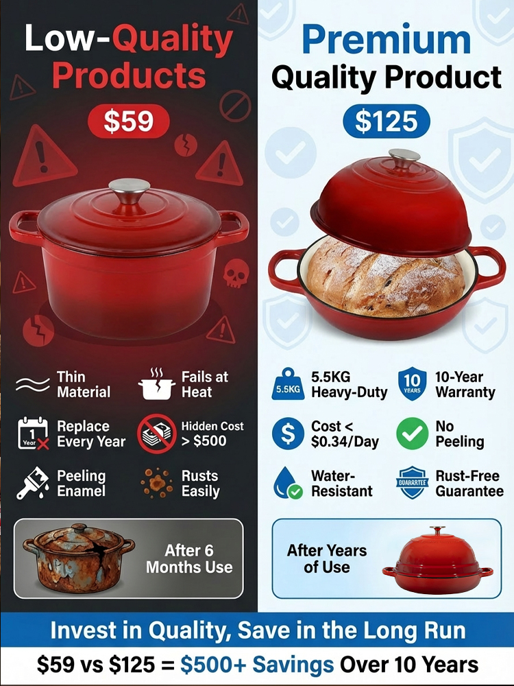 6-Quart Round Enamelled Cast Iron Bread Pan with Lid - 26cm, perfect for homemade baking 🥘🍞