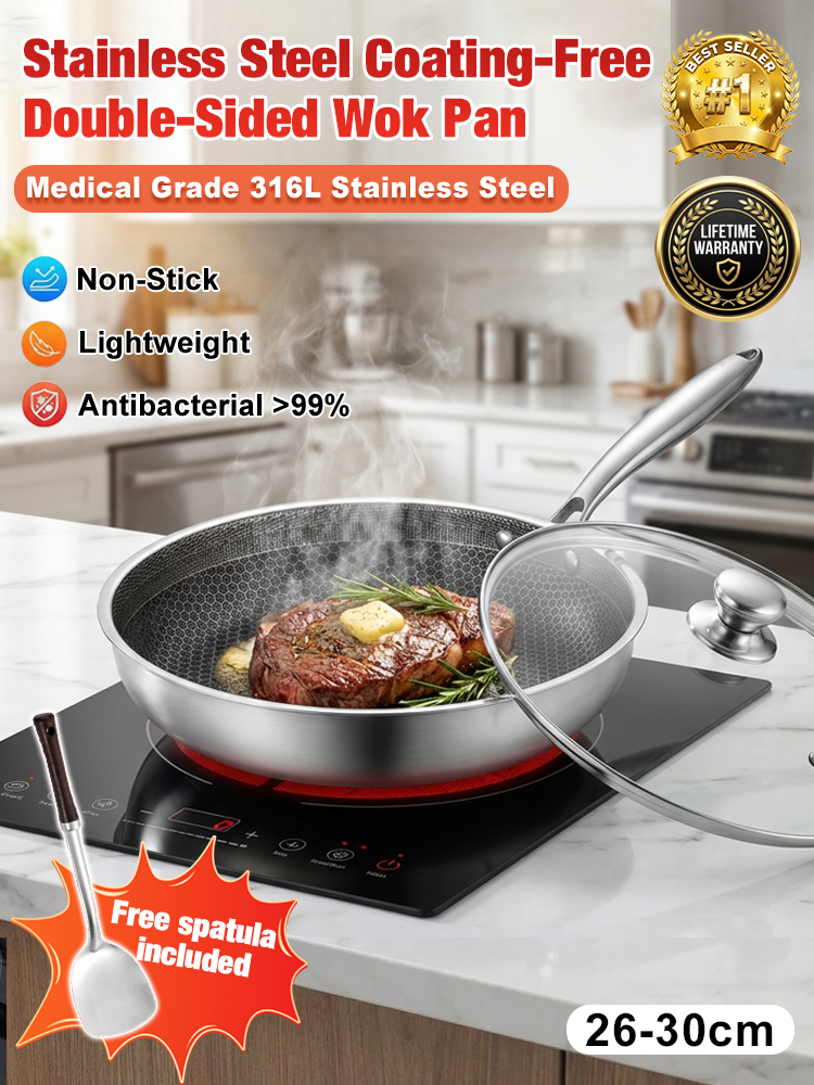 【Made in Germany】 316L Medical Grade Stainless Steel Honeycomb Wok | Non-stick Coating, PFOA Free 🍳