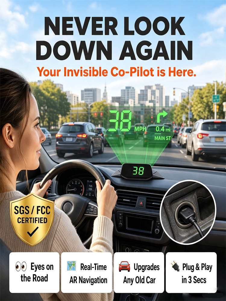 🚗AI head-up display (HUD) with built-in car GPS to prevent speeding tickets. No installation required, plug and play.