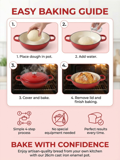6-Quart Round Enamelled Cast Iron Bread Pan with Lid - 26cm, perfect for homemade baking 🥘🍞