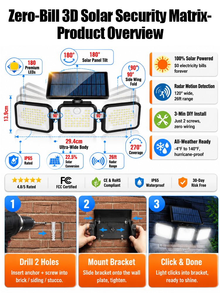 【No electricity required】💡 Solar Motion Sensor Light | 100% Solar Powered  | Super Bright Wide Angle 💡