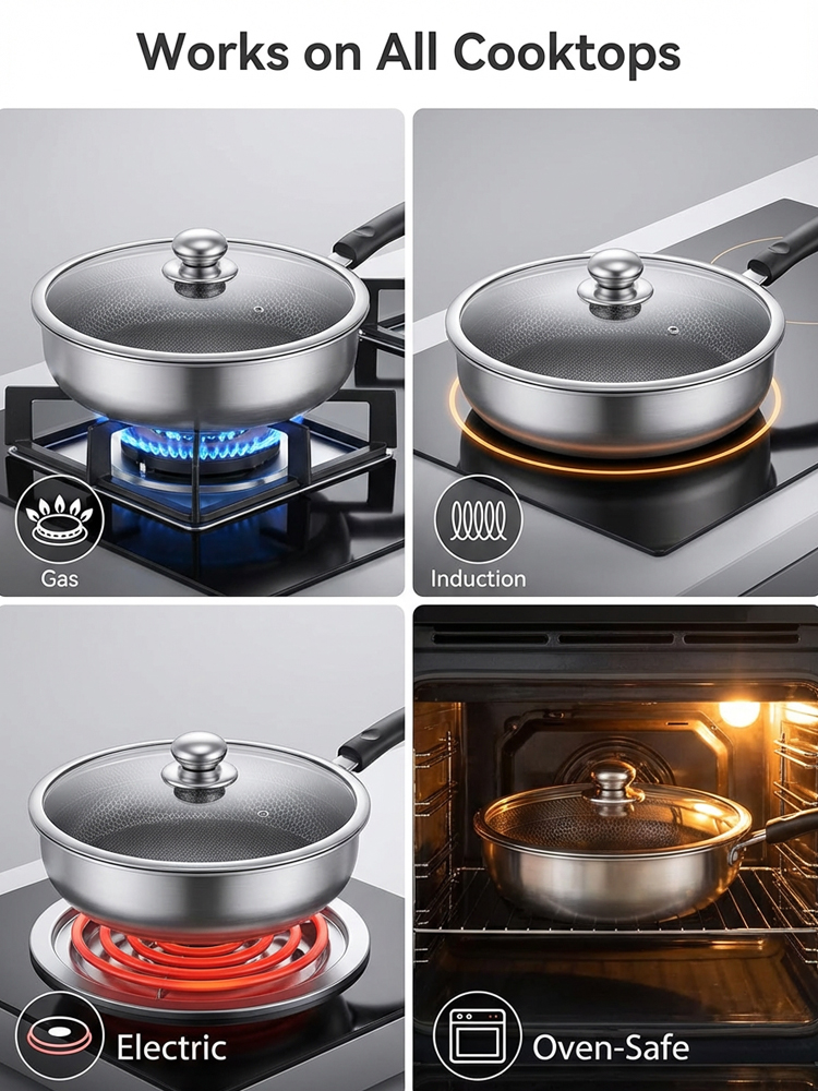 【Made in Germany】 316L Medical Grade Stainless Steel Honeycomb Wok | Non-stick Coating, PFOA Free 🍳