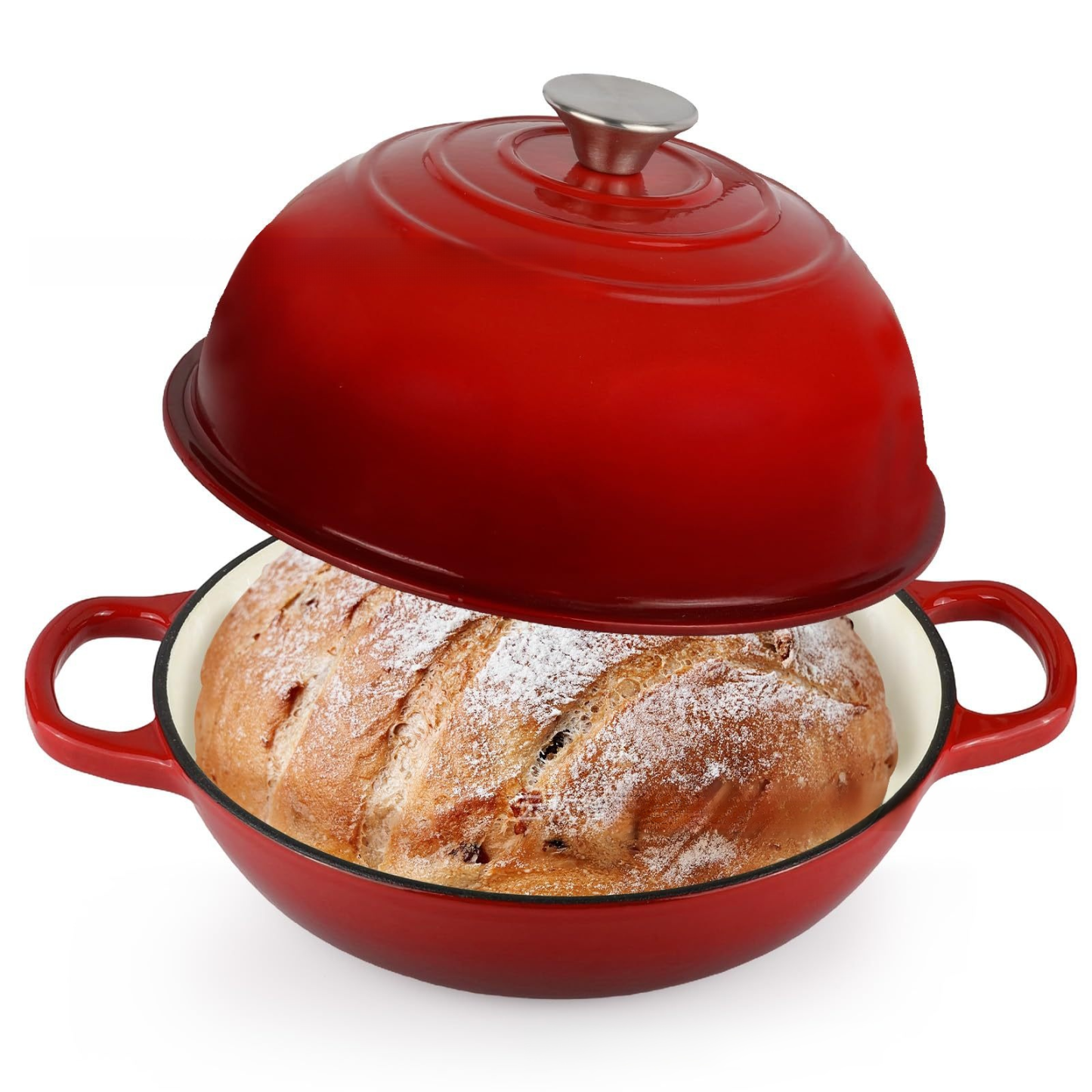 6-Quart Round Enamelled Cast Iron Bread Pan with Lid - 26cm, perfect for homemade baking 🥘🍞