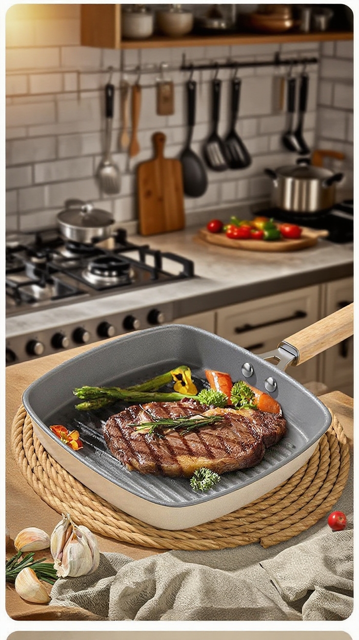 🍳 Flawless Cooking, Zero Sticking ✨ Our Striped Ceramic Glazed Induction Nonstick Pan