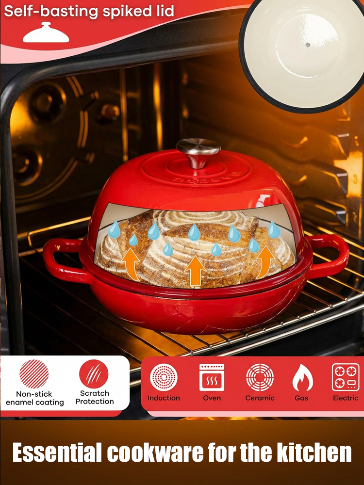 6-Quart Round Enamelled Cast Iron Bread Pan with Lid - 26cm, perfect for homemade baking 🥘🍞