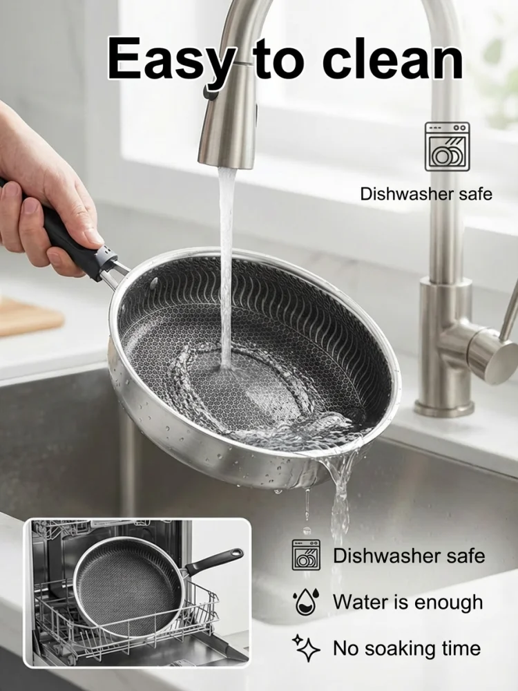 【Made in Germany】 316L Medical Grade Stainless Steel Honeycomb Wok | Non-stick Coating, PFOA Free 🍳