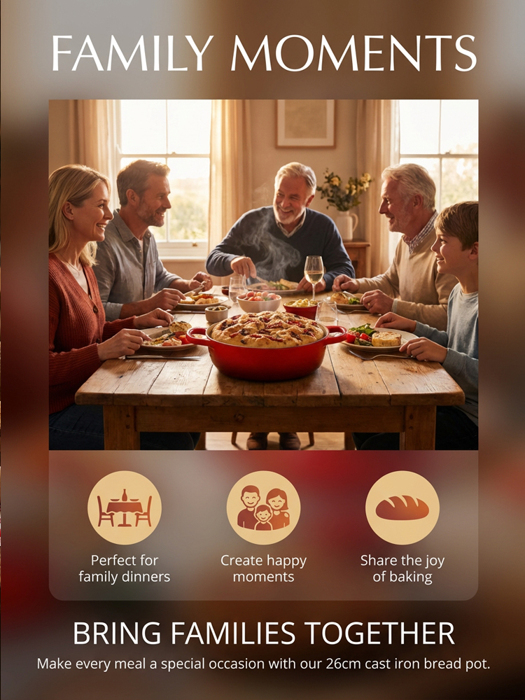 6-Quart Round Enamelled Cast Iron Bread Pan with Lid - 26cm, perfect for homemade baking 🥘🍞