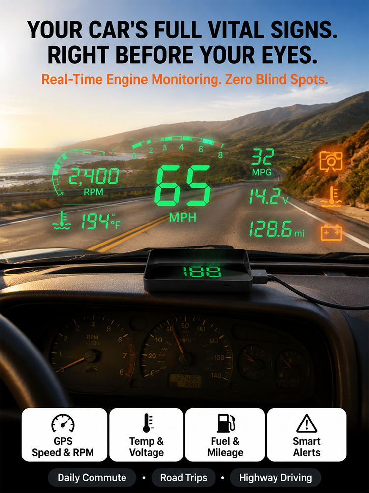 🚗AI head-up display (HUD) with built-in car GPS to prevent speeding tickets. No installation required, plug and play.