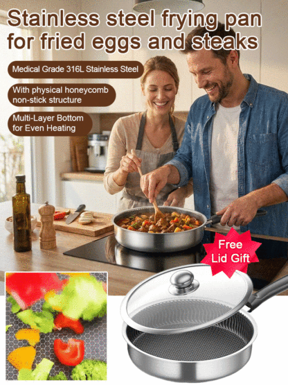 【Made in Germany 】 Premium honeycomb composite stainless steel frying pan | Oven safe 🍳🛡️ with lid