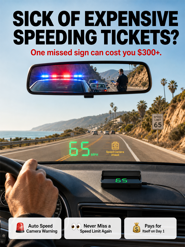 🚗AI head-up display (HUD) with built-in car GPS to prevent speeding tickets. No installation required, plug and play.