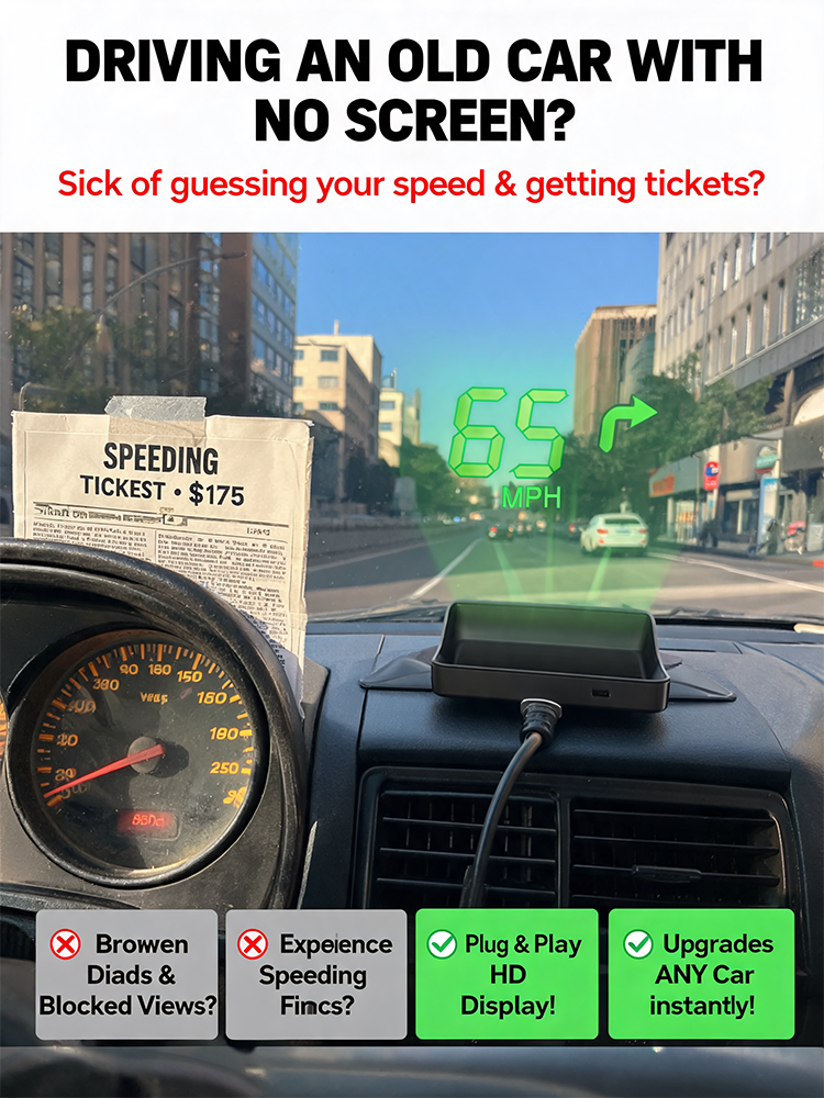 🚗AI head-up display (HUD) with built-in car GPS to prevent speeding tickets. No installation required, plug and play.