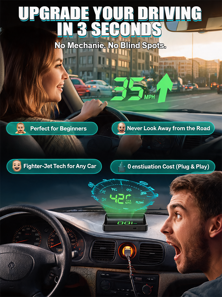 🚗AI head-up display (HUD) with built-in car GPS to prevent speeding tickets. No installation required, plug and play.